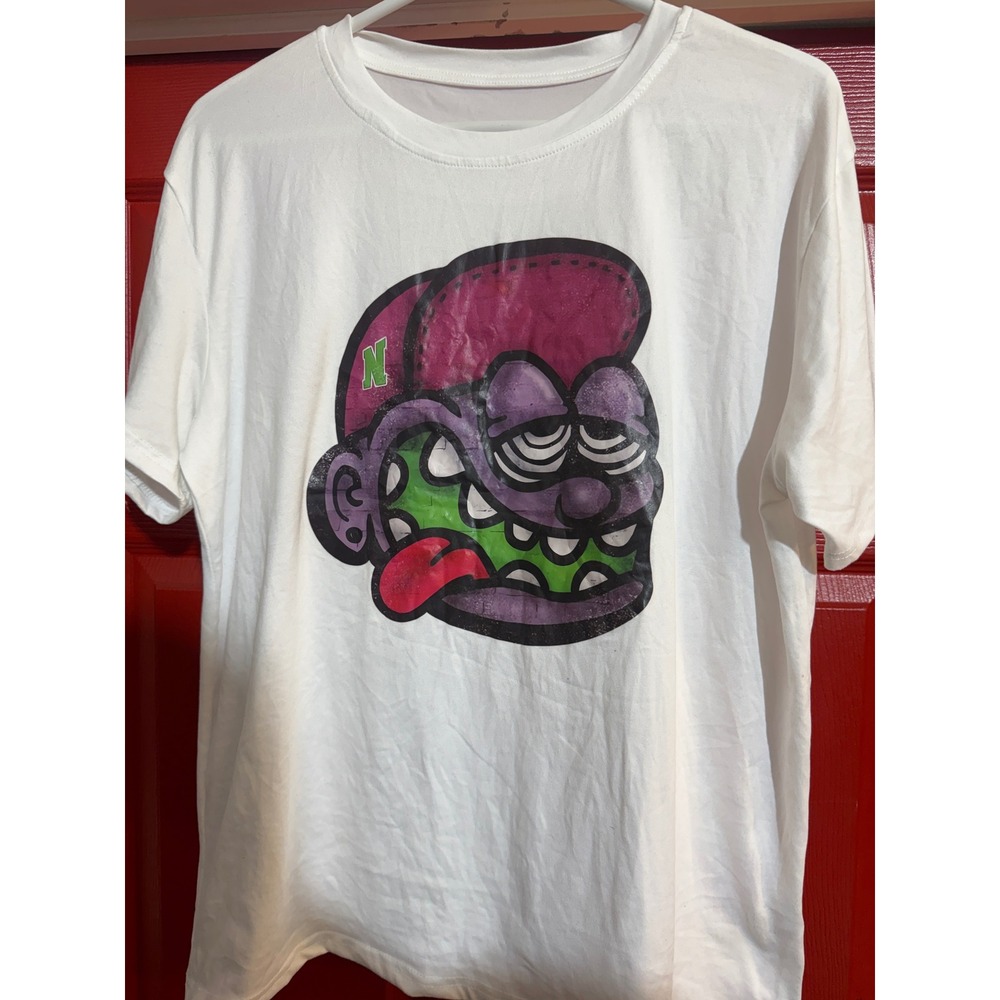 SHEIN Mens XL White Graphic Tee Monster Character Pink Hat Short Sleeve T-Shirt